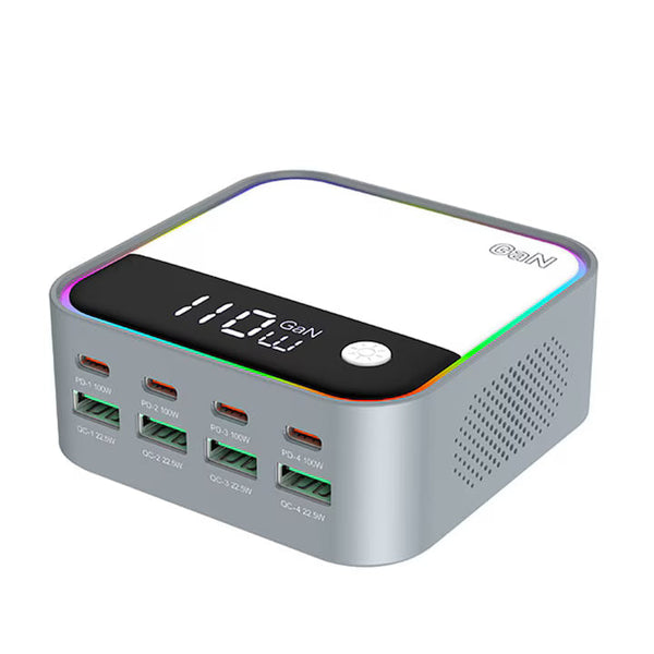 Statie de Incarcare Rapida 120W 8 in 1 cu 4 x PD3.0 USB-C, 4 x QC3.0 USB-A si RGB
