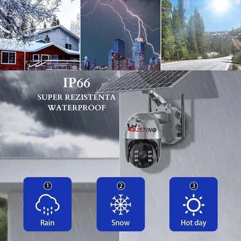 Set 2x Camere de Supraveghere 5mp cu Incarcare Solara 4G, Rain Charging, Rotire Din Aplicatie, Rezistenta La Apa IP 66 - Taggo.ro