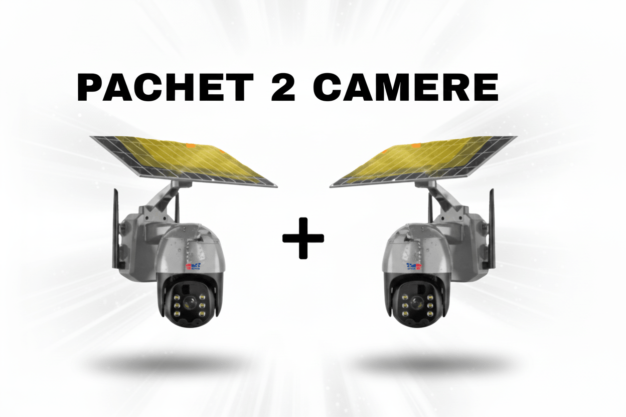 Set 2x Camere de Supraveghere 5mp cu Incarcare Solara 4G, Rain Charging, Rotire Din Aplicatie, Rezistenta La Apa IP 66 - Taggo.ro