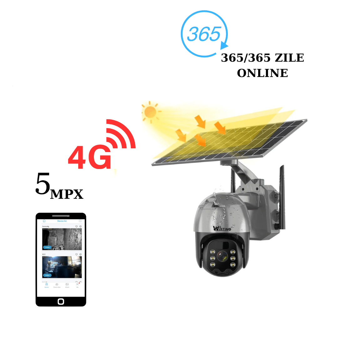 Set 2x Camere de Supraveghere 5mp cu Incarcare Solara 4G, Rain Charging, Rotire Din Aplicatie, Rezistenta La Apa IP 66 - Taggo.ro