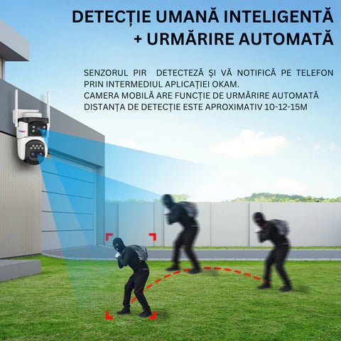 Set 4x Camera Supraveghere 4G, 9MP, 3 Lentile, Zoom 10x, Rezistenta la apa, Acoperire vizuala 360° - Taggo.ro