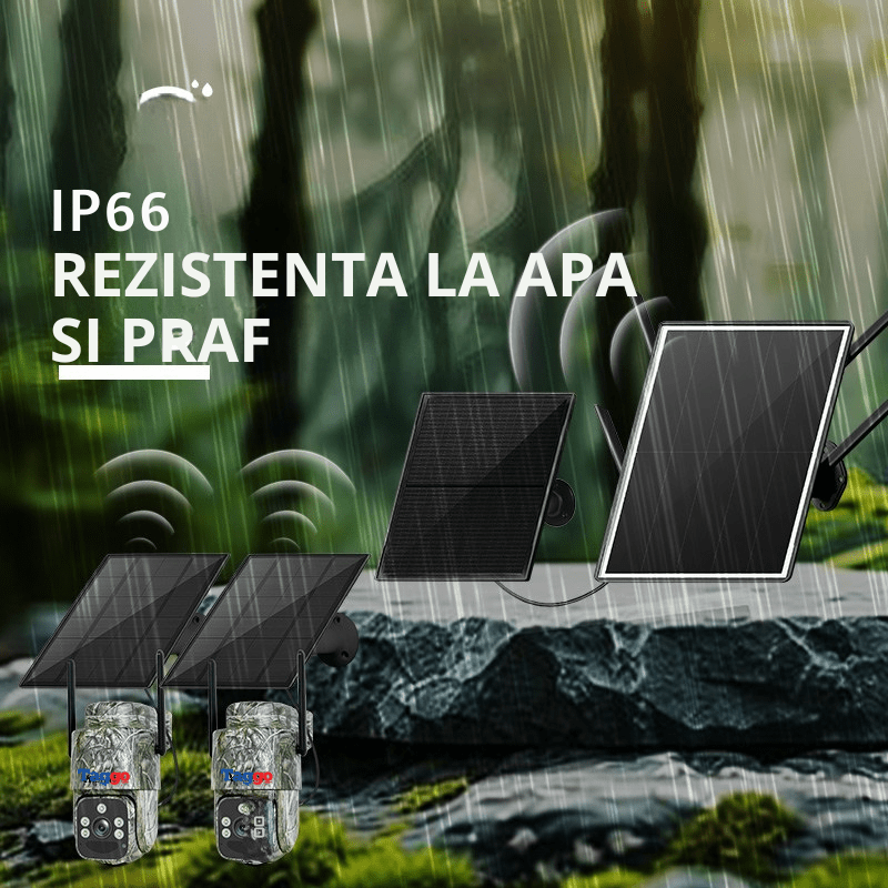 Sistem 2 camere de supraveghere cu panou solar 4G + router cu panou solar 4G, 4 MP, auto tracking, detectie miscare - Taggo.ro