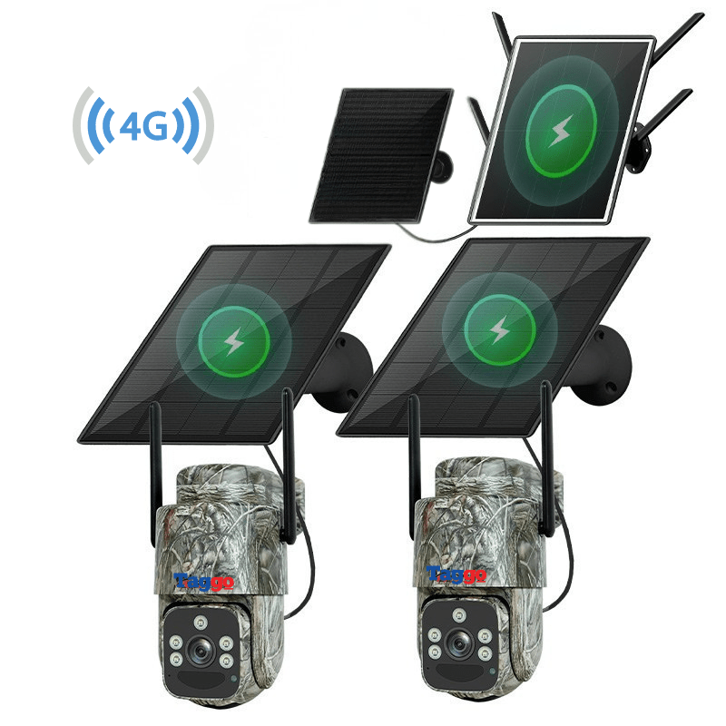 Sistem 2 camere de supraveghere cu panou solar 4G + router cu panou solar 4G, 4 MP, auto tracking, detectie miscare - Taggo.ro