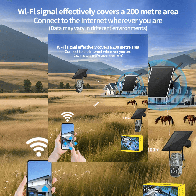 Sistem 2 camere de supraveghere cu panou solar 4G + router cu panou solar 4G, 4 MP, auto tracking, detectie miscare - Taggo.ro