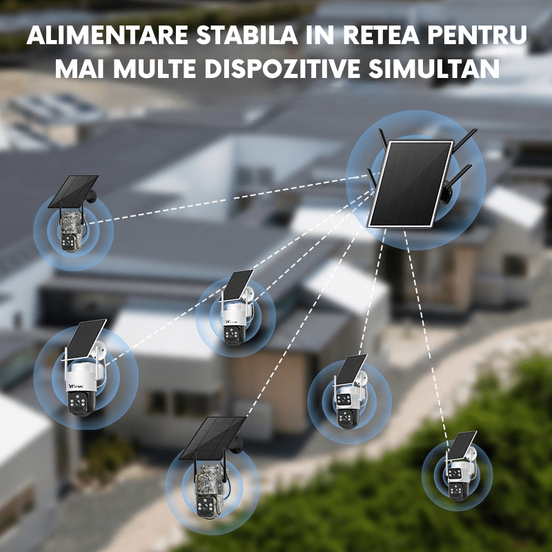 Sistem 2 camere de supraveghere cu panou solar 4G + router cu panou solar 4G, 4 MP, auto tracking, detectie miscare - Taggo.ro