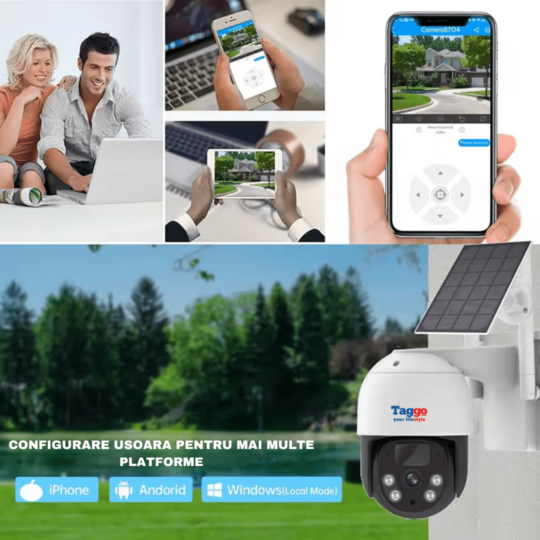 Sistem Supraveghere 4 Camere Exterior 360 Wireless Profesional cu Incarcare Solara, 4 Canale HD 4MP NVR IR 30m - Taggo.ro