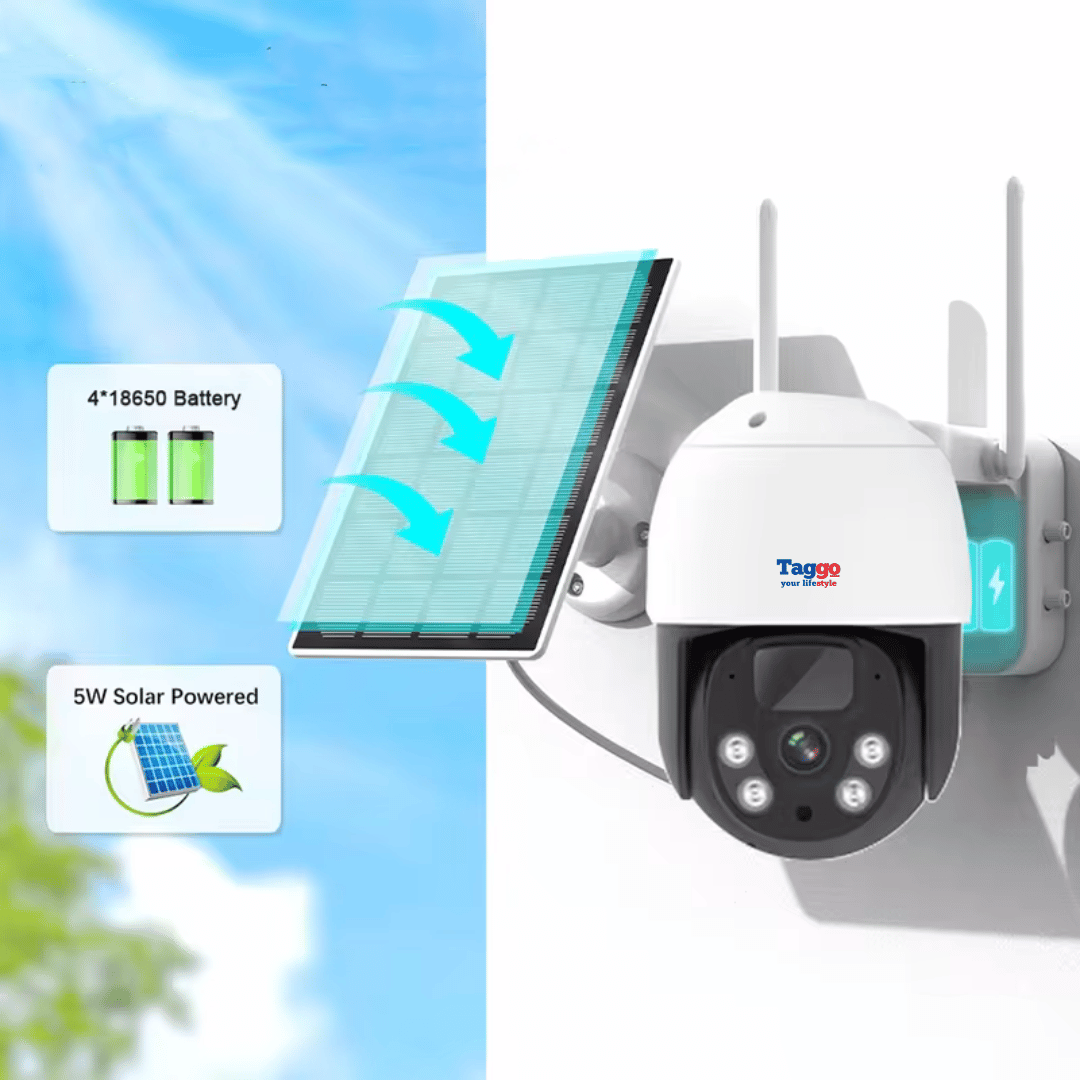 Sistem Supraveghere 4 Camere Exterior 360 Wireless Profesional cu Incarcare Solara, 4 Canale HD 4MP Wireless Monitor LCD IR 30m - Taggo.ro