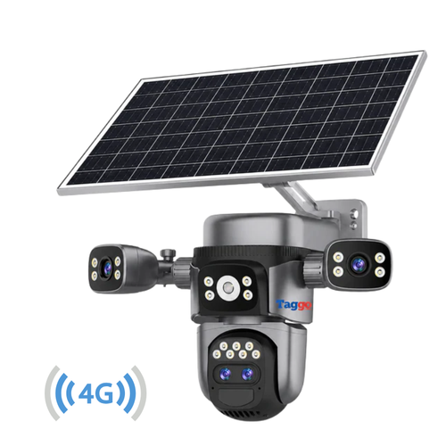 Camera de supraveghere 4G 4K 12MP Crocodil AOV cu panou solar, 4 lentile, zoom optic 10x, comunicare bidirectionala, senzor detectie PIR, viziune nocturna, rezistenta la apa