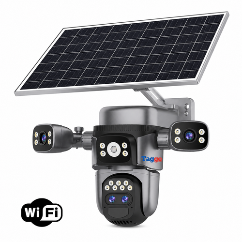 Camera de supraveghere WIFI 12MP Crocodil AOV cu panou solar, 4 lentile, zoom optic 10x, comunicare bidirectionala, senzor detectie PIR, viziune nocturna, rezistenta la apa