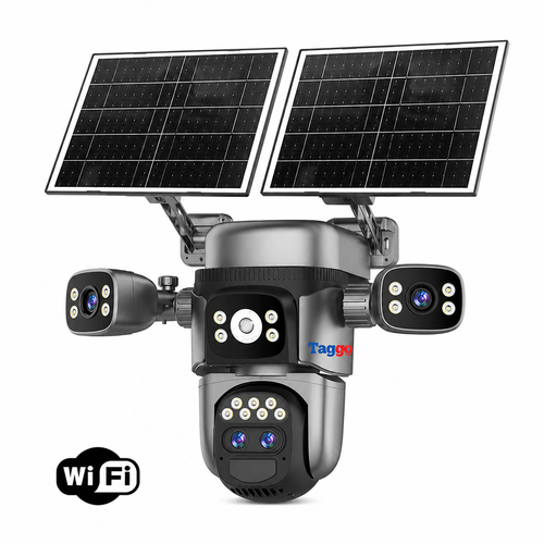 Camera de supraveghere WIFI 12MP Crocodil AOV cu panou solar dublu, 4 lentile, zoom optic 10x, comunicare bidirectionala, senzor detectie PIR, viziune nocturna, rezistenta la apa