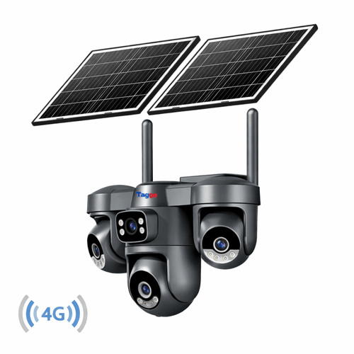 Camera de supraveghere 4G cu dublu panou solar, 12MP, 4 lentile, functie AOV, comunicare bidirectionala, detectie umana AI