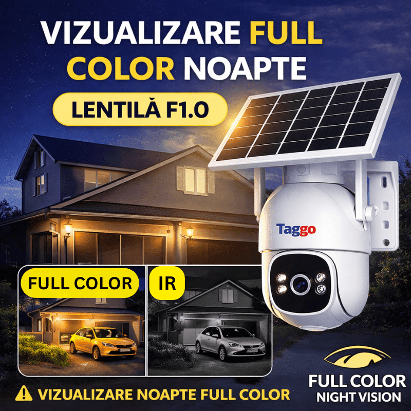 Camera Supraveghere Solara Panou Dublu 20W PTZ cu 4G/ eSIM, AOV, Viziune Full Color Noaptea si Detectie Miscare, 5MP, Card 128GB - Taggo.ro