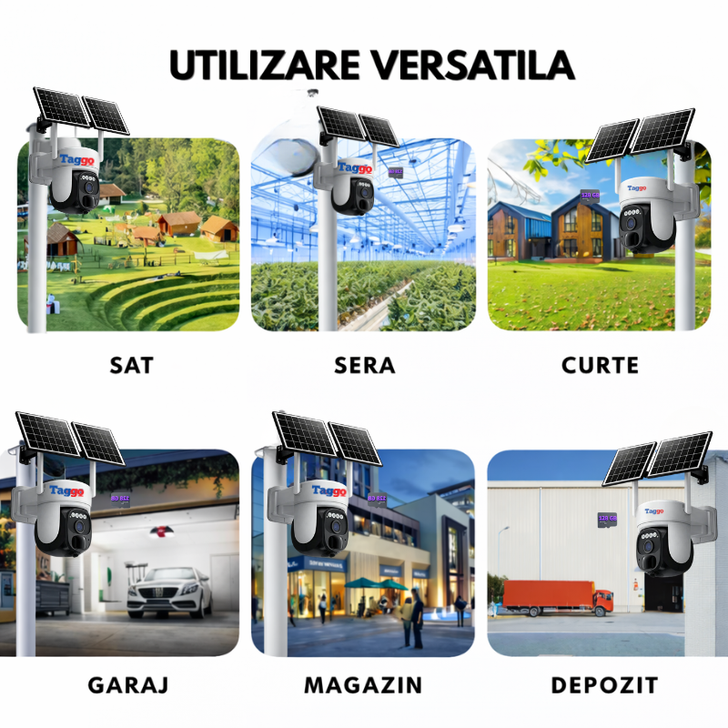 Camera Supraveghere Exterior 4G Ultra HD, Full Color, functie AOV, 4MP, 10XZOOM, Incarcare Solara Panou Dublu, Rotire Din Aplicatie, Rezistenta La Apa IP 66, Card 128GB - Taggo.ro