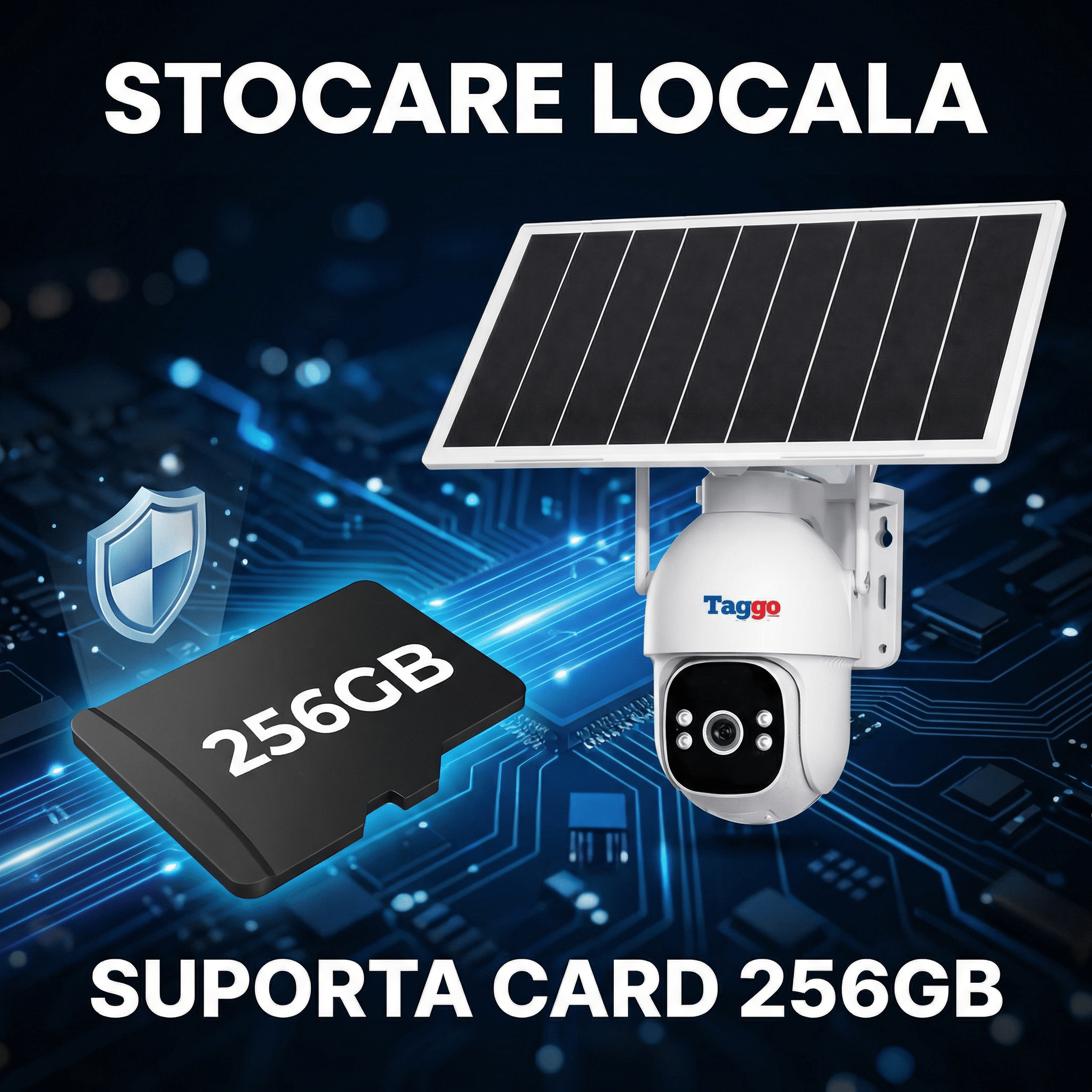 Camera Supraveghere 4G Solară Panou Dublu 20W Taggo Pro S30 – Full Color Noapte, eSIM, Detecție AI 40M, AOV 24/7, 5MP, Card 128GB - Taggo.ro