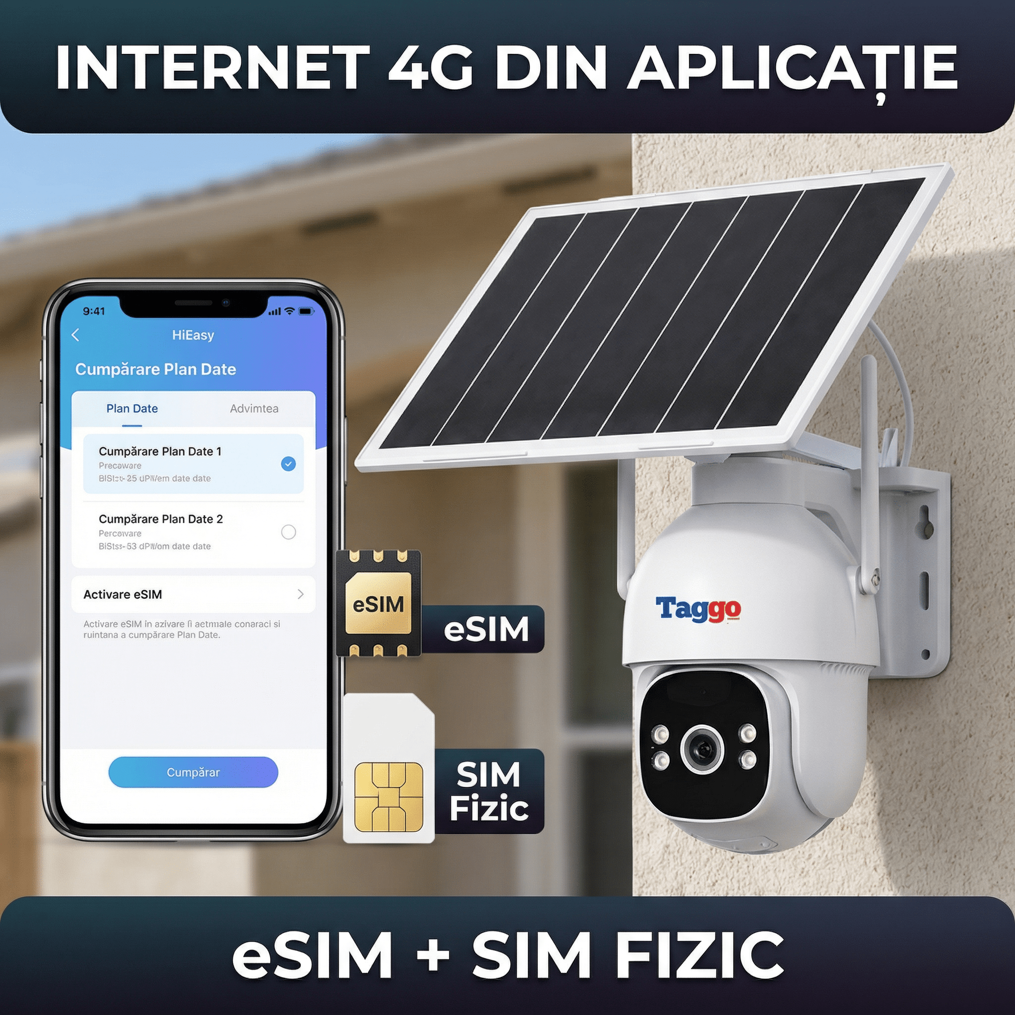 Camera Supraveghere 4G Solară Panou Dublu 20W Taggo Pro S30 – Full Color Noapte, eSIM, Detecție AI 40M, AOV 24/7, 5MP, Card 128GB - Taggo.ro
