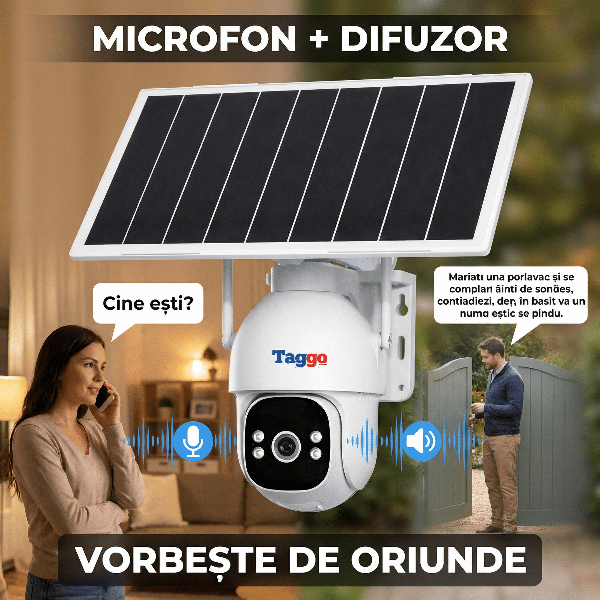 Camera Supraveghere 4G Solară Panou Dublu 20W Taggo Pro S30 – Full Color Noapte, eSIM, Detecție AI 40M, AOV 24/7, 5MP, Card 128GB - Taggo.ro