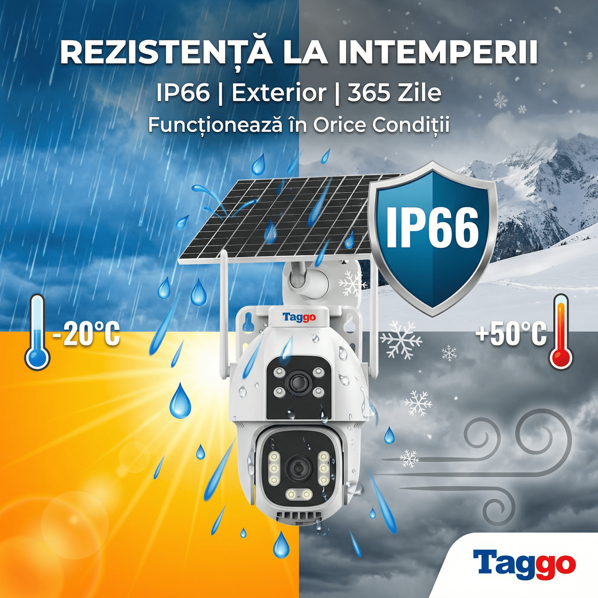 Camera Supraveghere cu Panou Solar Dublu 20W, Conexiune 4G/eSIM , Rezolutie 8MP, AOV, Full Color Noaptea, 2 lentile, Card128GB - Taggo.ro