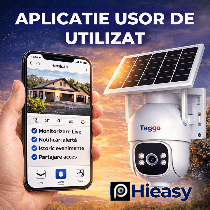 Camera Supraveghere Solara Panou Dublu 20W PTZ cu 4G/ eSIM, AOV, Viziune Full Color Noaptea si Detectie Miscare, 5MP, Card 128GB - Taggo.ro