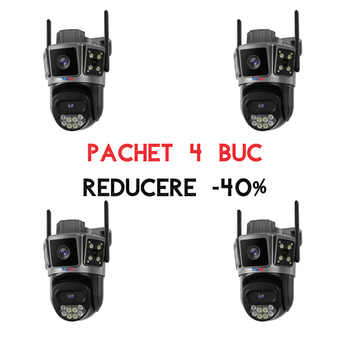 Pachet 4 bucati - discount 40%  , Camera de Supraveghere WiFi 4K, 10MP, 3 Ecrane