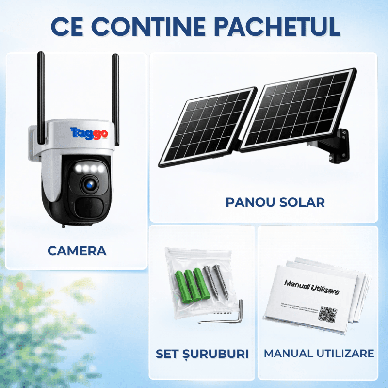 Camera Supraveghere Exterior 4G Ultra HD, Full Color, functie AOV, 4MP, 10XZOOM, Incarcare Solara Panou Dublu, Rotire Din Aplicatie, Rezistenta La Apa IP 66, Card 128GB - Taggo.ro