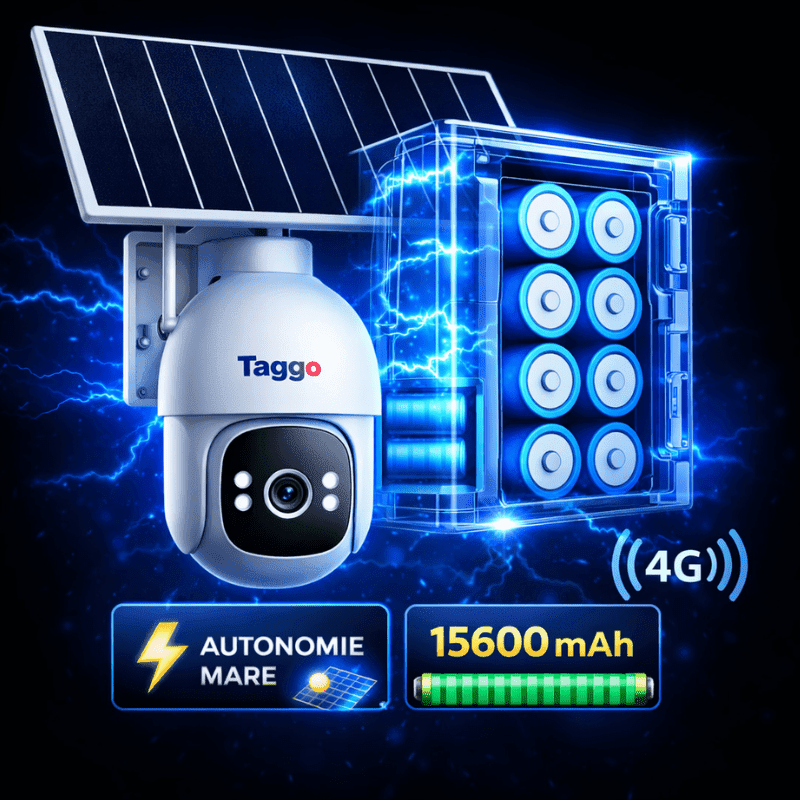 Camera Supraveghere Solara Panou Dublu 20W PTZ cu 4G/ eSIM, AOV, Viziune Full Color Noaptea si Detectie Miscare, 5MP, Card 128GB - Taggo.ro