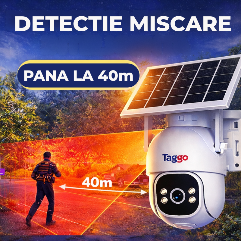 Camera Supraveghere Solara Panou Dublu 20W PTZ cu 4G/ eSIM, AOV, Viziune Full Color Noaptea si Detectie Miscare, 5MP, Card 128GB - Taggo.ro