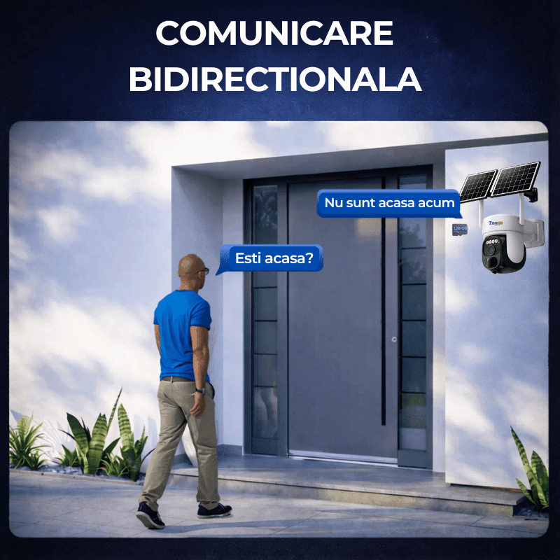 Camera Supraveghere Exterior 4G Ultra HD, Full Color, functie AOV, 4MP, 10XZOOM, Incarcare Solara Panou Dublu, Rotire Din Aplicatie, Rezistenta La Apa IP 66, Card 128GB - Taggo.ro