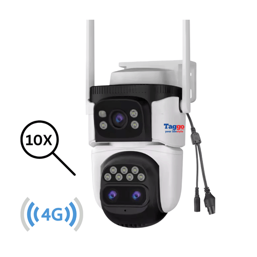 Camera Supraveghere 4G, 9MP, 3 Lentile, Zoom 10x, Rezistenta la apa, Acoperire vizuala  360°