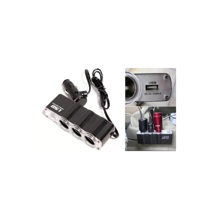 Adaptor auto cu priza tripla si USB QCA24 12/24V - Taggo.ro