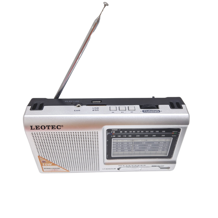 Radio Leotec portabil, acumulator reincarcabil, USB, TF Card, Casti, Antena telescopica - Taggo.ro
