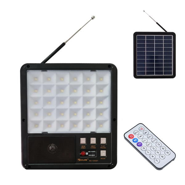 Radio Portabil Bigshot RX-1066BT cu Panou Solar Incorporat, Senzor de Lumina, Proiector LED, FM, USB/SD/TF Card, Bluetooth si Telecomanda - Taggo.ro