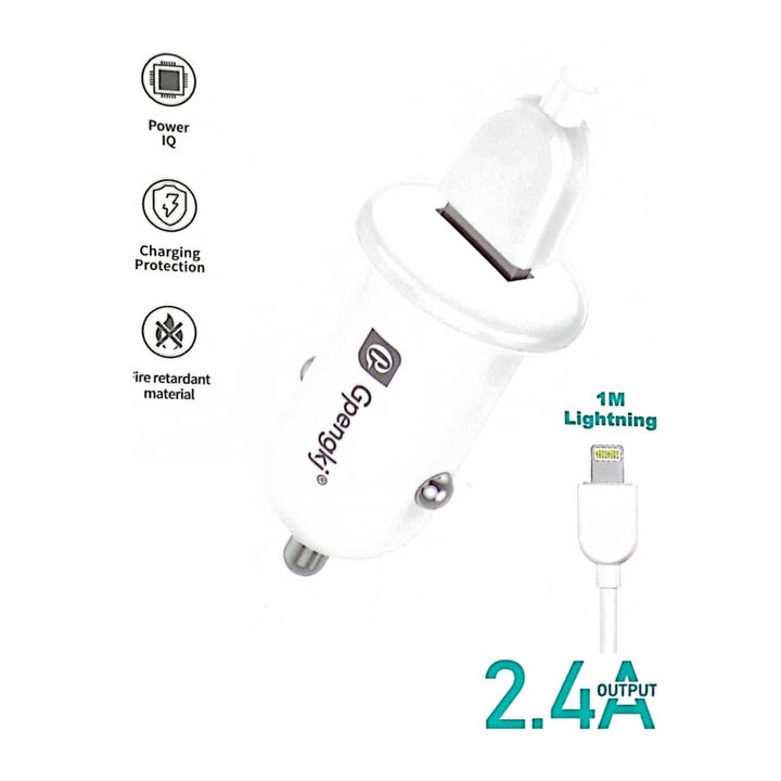 Incarcator masina USB port, 2.4A si cablu incarcare 1M iPhone, protectie premium - Taggo.ro