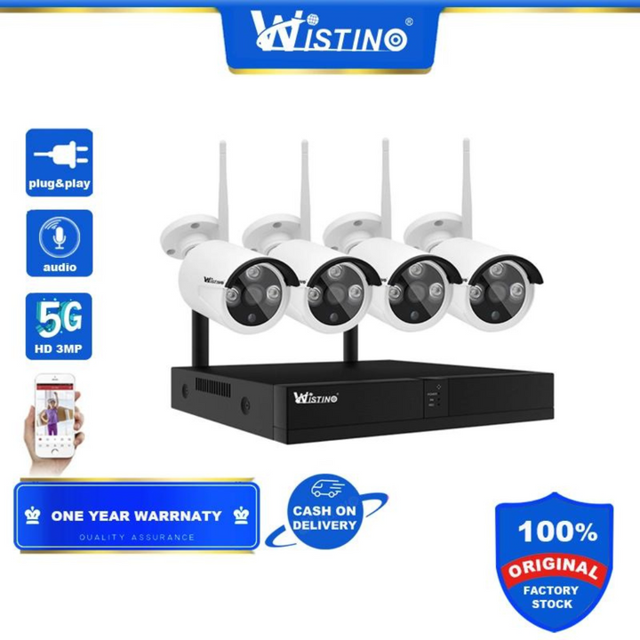 Sistem de Supraveghere Profesional CCTV 4 Canale 1080P 2MP Wireless NVR IR 30m pentru Interior/Exterior - Taggo.ro