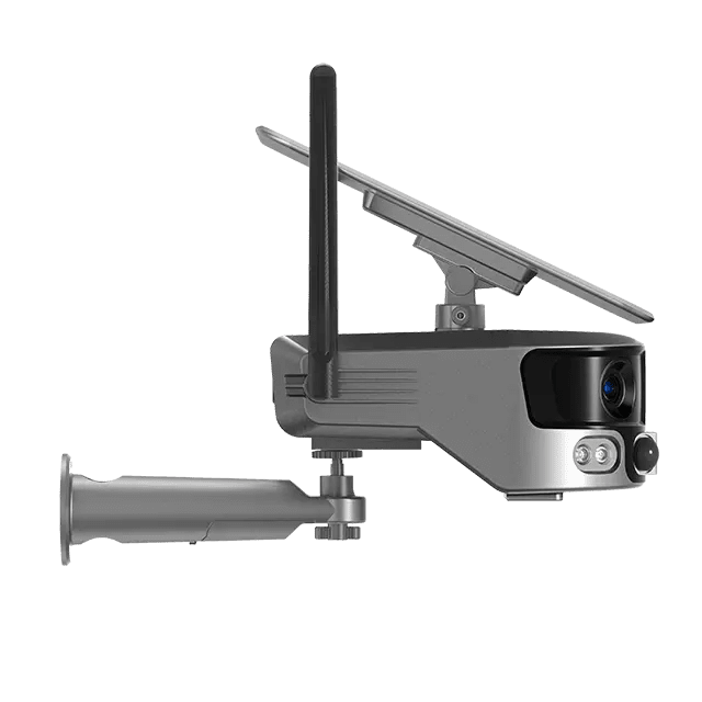 Camera de supraveghere exterior WiFi Taggo, panoramic 4K, 8MP, zoom 4X, panou solar, baterie 21700 mAh, fără fir, aplicație.
