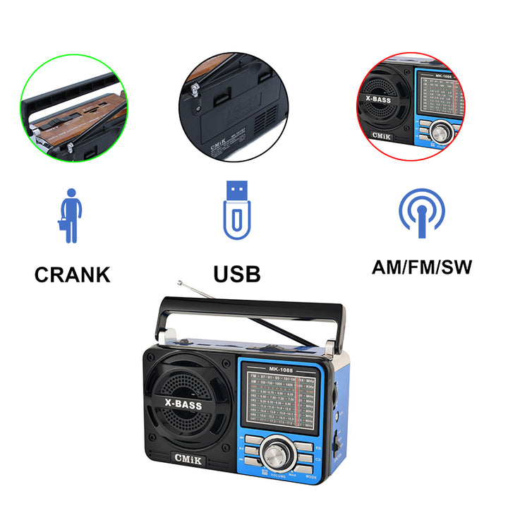 Radio MP3 Player Baterie Reincarcabila cu Lanterna, Auxiliar MK-1088 - Taggo.ro