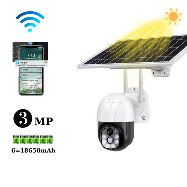 Camera Supraveghere Rotativa WIFI cu Panou Solar Atasat si Senzor de Miscare, Rezistenta la Apa, Rotatie 360 - Taggo.ro