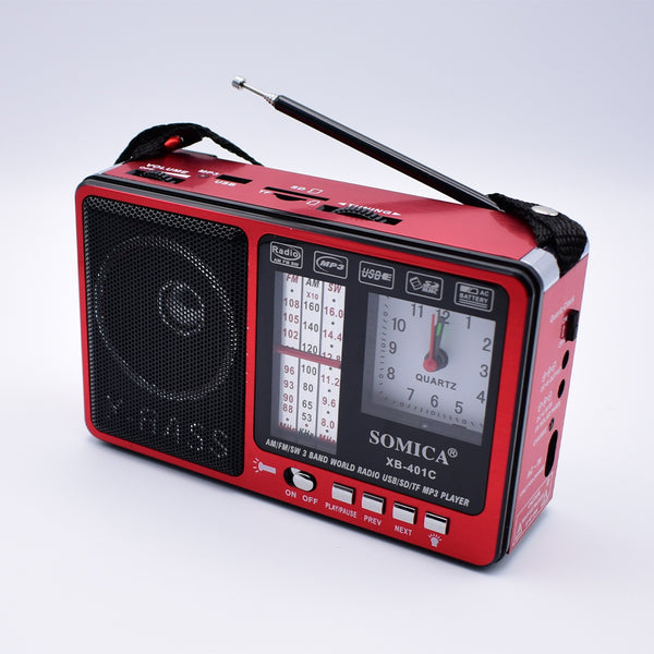Radio Portabil Cu Acumulator, Cititor Mp3 TF/USB, Radio FM/AM/SW, Lanterna, Ceas, Waxiba XB-401C - Taggo.ro