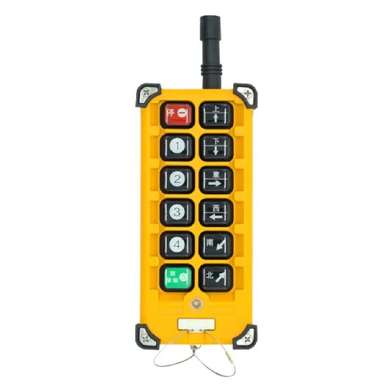 Telecomandă industrială Taggo TELECRANE F23-A++, control de la distanță pentru echipamente industriale, afișaj și butoane vizibile în imagine.