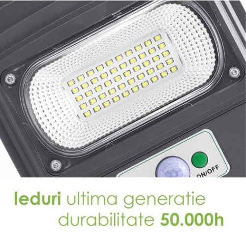 Lampa Solara Stradala 300W cu 3 LEDuri COB, Telecomanda, Senzor de Miscare si Lumina - Taggo.ro