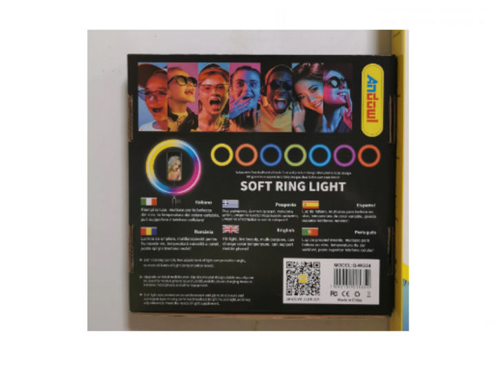 Lampa circulara profesionala LED Ring Light RGB Andowl Q-MG34, diametru 26 cm, conectare USB, 9 trepte de lumina, 15 culori RGB - Taggo.ro