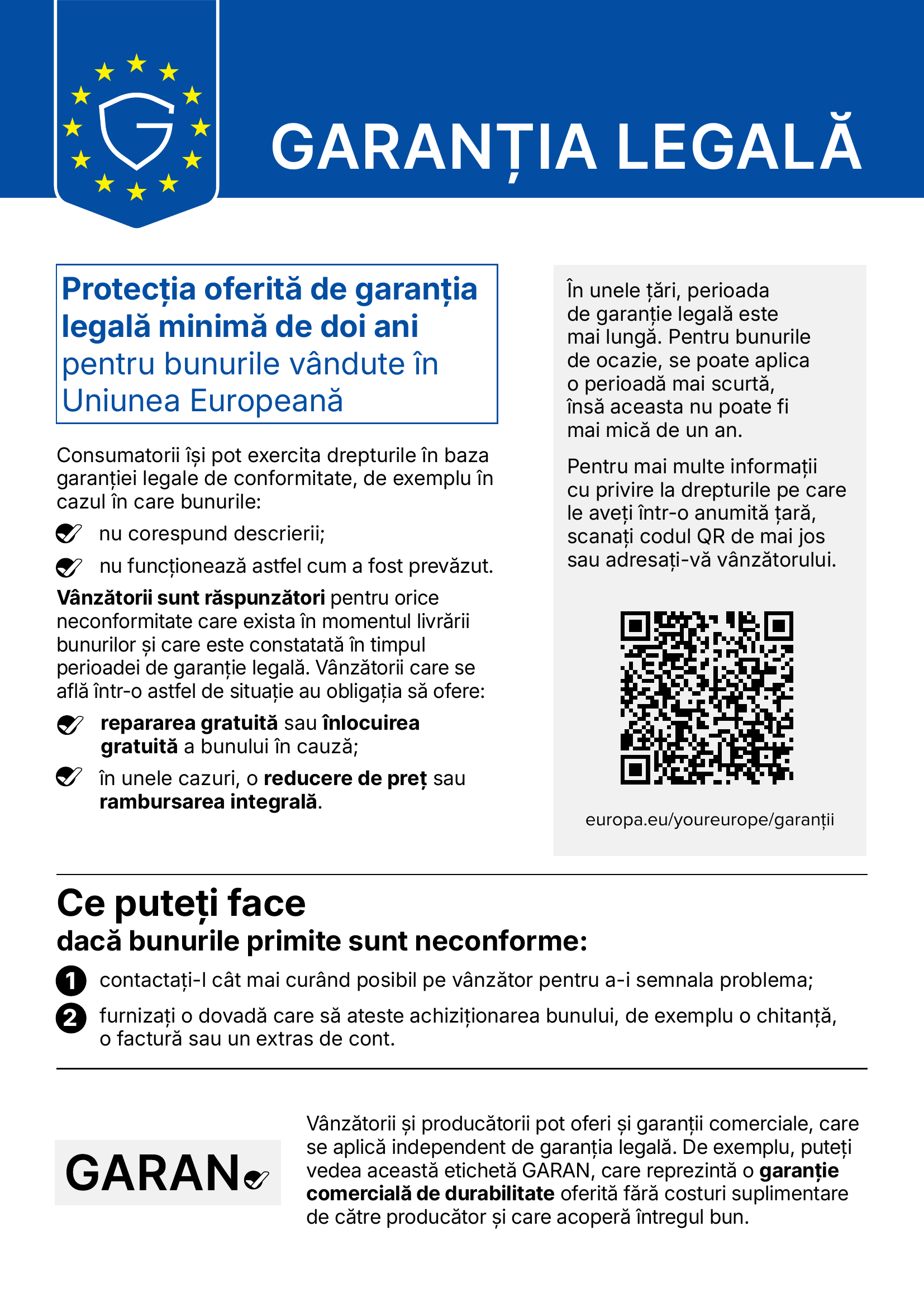 Garanția legală – notificarea armonizată a Uniunii Europene